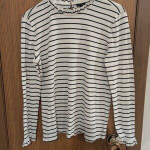 Ann Taylor Ruffle Collar and Cuff Long Sleeve Striped Top -large